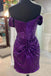 Shiny Fuchsia Off the shoulder Mini Homecoming Dress With Sequins
