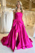Strapless Light Blue A Line Satin Split Long Prom Dress With Bow