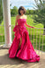 Strapless Light Blue A Line Satin Split Long Prom Dress With Bow