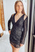 V Neck Black Cutout Shoulder Short Homecoming Dress With Bodycon Long Sleeves