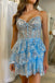 A-line Light Blue Sleeveless Multi-Layers Short Homecoming Dress With Sequins