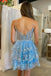 A-line Light Blue Sleeveless Multi-Layers Short Homecoming Dress With Sequins