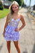 A-line Light Blue Sleeveless Multi-Layers Short Homecoming Dress With Sequins
