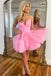 Spaghetti Straps Pink Tulle Homecoming Dress With Pleated Layers