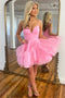 Spaghetti Straps Pink Tulle Homecoming Dress With Pleated Layers