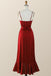 Strapless Red V Neck Hi-Low Long Bridesmaid Dress With Ruffles