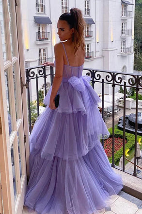 Sweetheart Purple A Line Princess Tulle Long Prom Dresses With Layers