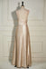 Straps Champagne Satin A Line Long Bridesmaid Dress With Slit