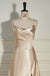 Straps Champagne Satin A Line Long Bridesmaid Dress With Slit