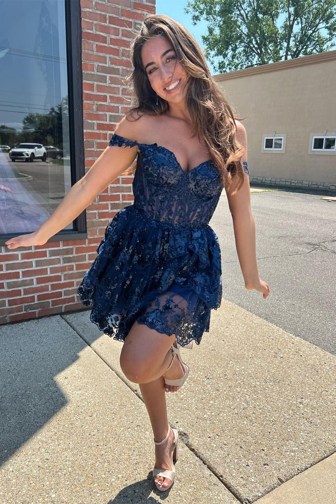 Sparkly Black A Line Short Homecoming Dress With Tiered Ruffle
