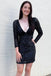 Deep V Neck Black Short Homecoming Dress With Sequin Long Sleeves