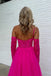 One Shoulder Fuchsia A Line Slit Long Prom Dress With Detachable Sleeves