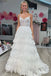 Spaghetti Straps White Tiered A-Line Sequin Prom Dress With Sleeveless