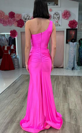 One-Shoulder Pink Cutout Mermaid Long Evening Dress