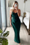 Spaghetti Straps Green V Neck Long Bridesmaid Dress With Belt