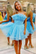 Organza Sky Blue Tulle A Line Short Homecoming Dress With Ruffles