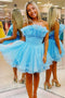 Organza Sky Blue Tulle A Line Short Homecoming Dress With Ruffles