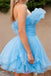 Organza Sky Blue Tulle A Line Short Homecoming Dress With Ruffles