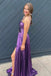Long Prom Dress With Slit, Key Hole Gold Pleated Party Dress