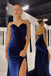 Sweetheart Navy Blue Long Prom Dress With Slit, Mermaid Velvet Formal Dress