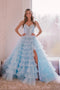 Long Prom Dress With Layered, Sweetheart Light Blue A-Line Slit Evening Dress