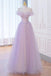 Sparkly Purple A-Line Off Shoulder Long Formal Evening Dress With Beaded