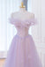 Sparkly Purple A-Line Off Shoulder Long Formal Evening Dress With Beaded