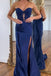 Mermaid Drak Blue Applique Split Long Prom Dress With Beading