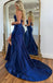 Mermaid Drak Blue Applique Split Long Prom Dress With Beading