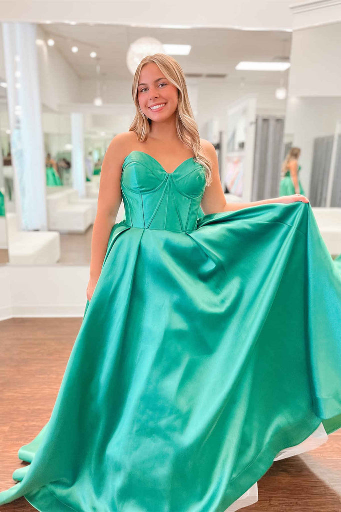 A Line Barbie Pink Corset Prom Dress With Pockets, Sweetheart Long Formal Gown