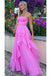 Cheap Hot Pink Strapless Organza A Line Sleeveless Long Evening Dress