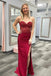 Strapless Burgundy Mermaid Split Long Prom Dress With Applique