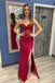 Strapless Burgundy Mermaid Split Long Prom Dress With Applique