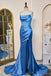Strapless Blue Mermaid Ruched Long Party Dress With Slit