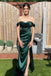 Off the Shoulder Mermaid Dark Green Long Bridesmaid Dress With Slit