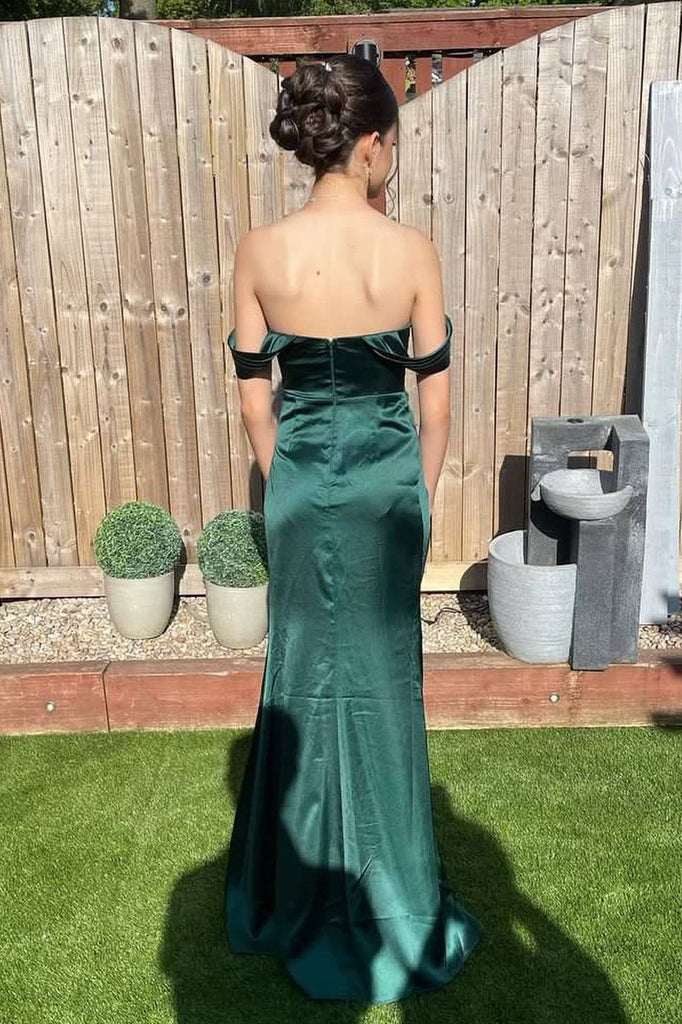 Off the Shoulder Mermaid Dark Green Cut Long Bridesmaid Dress