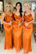 Pumpkin Straps Cowl Neck Sleeveless Mermaid Long Bridesmaid Dress