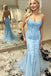 A Line Blue Lace Prom Dress, Mermaid Long Formal Evening Dress