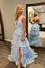 Sequined Light Blue Halter Long Prom Dress With Ruffle Appliques