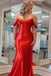 Straps Red Satin Mermaid Long Prom Dress With 3D Flowers