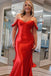 Straps Red Satin Mermaid Long Prom Dress With 3D Flowers