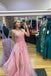 Princess Pink Lace 3D Flowers A Line Long Prom Dress With Slit