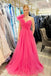 A Line Hot Pink One Shoulder Long Prom Dress With Pleated