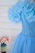 A-Line Blue Off the Shoulder Tulle Long Prom Dress With Flower