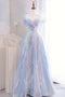 Strapless Purple Long Prom Dress With Sequin, Tulle Formal Evening Gown