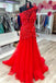 One Shoulder Red Mermaid Long Prom Dress With Leaf Appliques