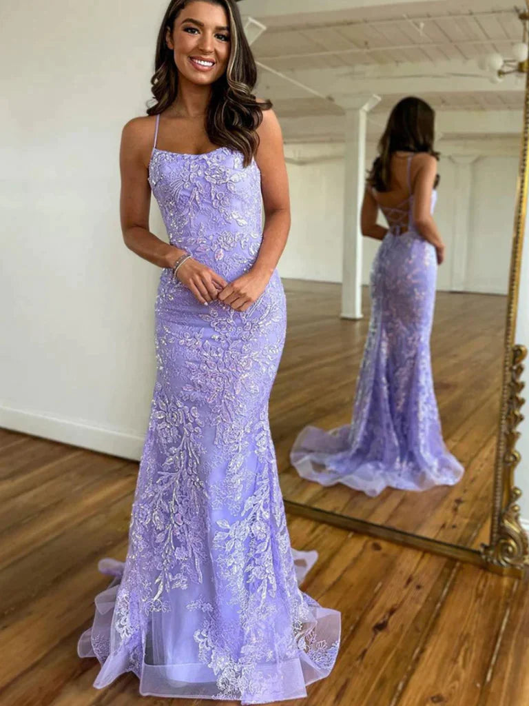 Trumpet Mermaid Lavender Long Glitter Prom Dress Tight Party Dress