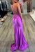 Spaghetti Straps Purple Mermaid Sleeveless Trumpet Satin Long Prom Dress