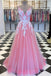 Unique Tulle A-Line Ball Dress Sleeveless Long Prom Dress With Appliques