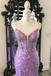 V Neck Lavender Mermaid Beading Long Prom Dress With Floral Appliques